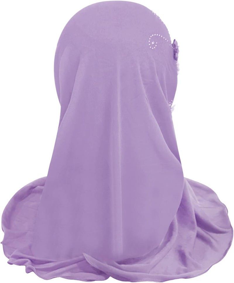 NICEYST Girls Ice Silk Muslim Khimar Hijab Headscarf Flower Arab Scarf Shawls Neck Wrap Islamic Head Wrap for Age 2-7 Years - Image 4