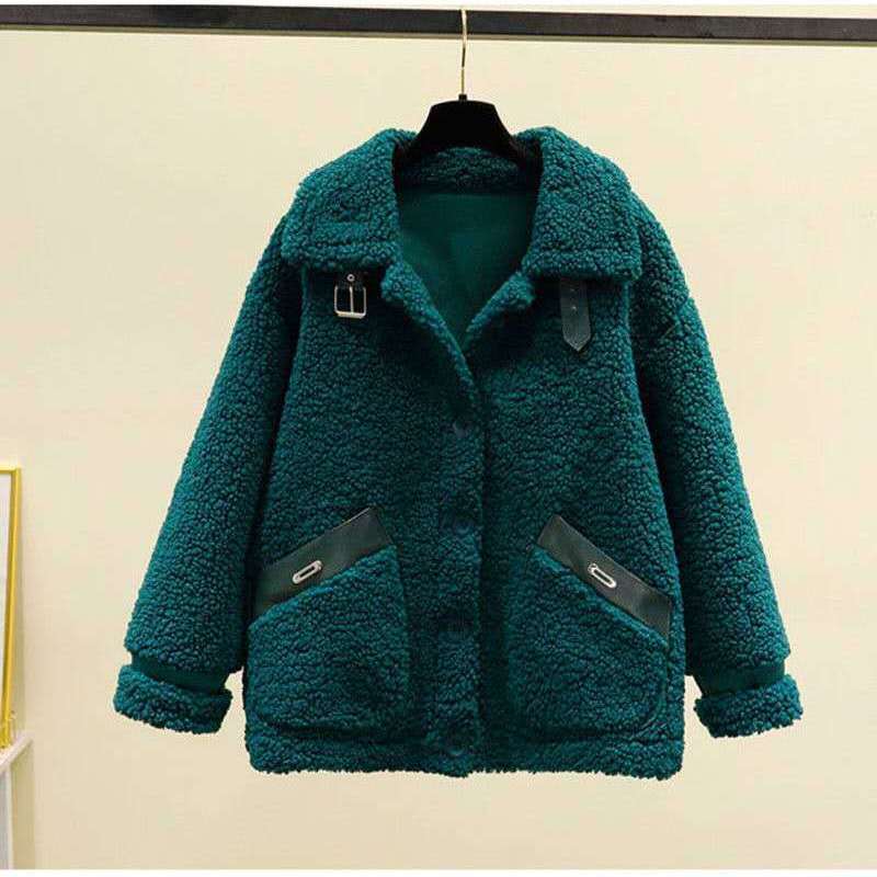 2024 New Womens Fleece Coat Autumn Winter Korean Short Wool Jacket D.Green  - Image 1