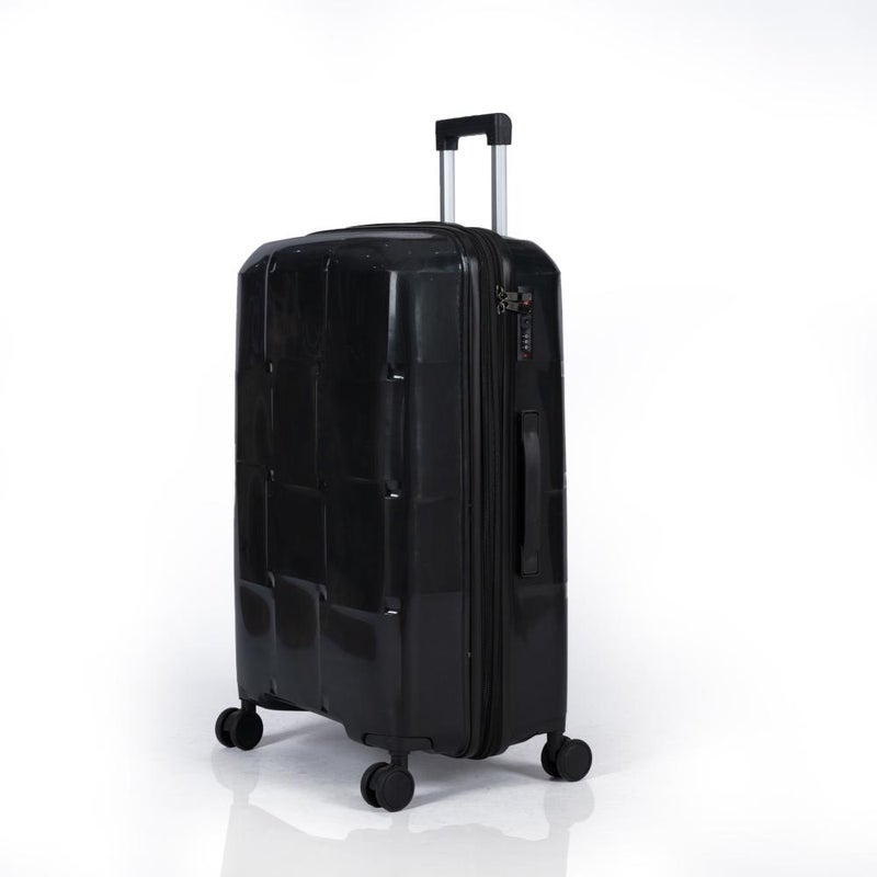 3-Piece Shatterproof Luggage Set, Durable Polypropylene Material, Unique Geometric Design with Extra Expansion Zipper, Black - Image 2