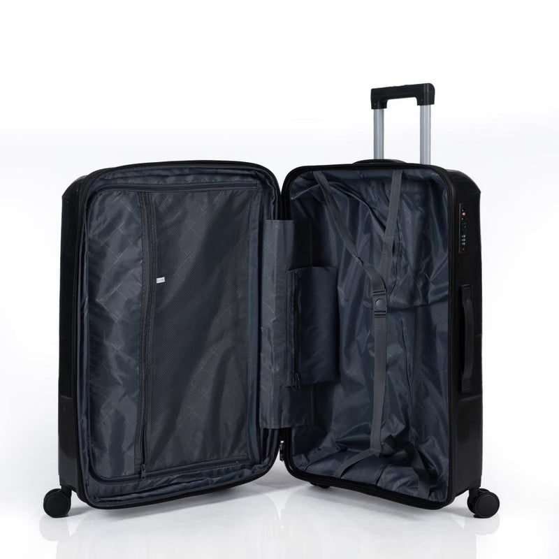 3-Piece Shatterproof Luggage Set, Durable Polypropylene Material, Unique Geometric Design with Extra Expansion Zipper, Black - Image 3