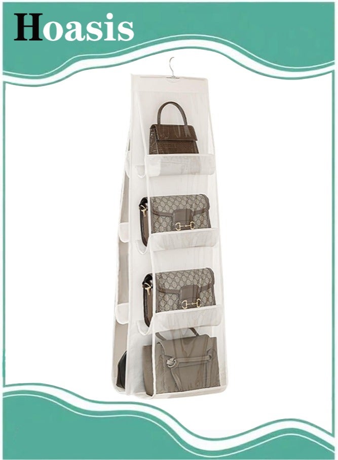 Hoasis Handbag Hanging Organizer with 8 Pockets, Foldable Oxford Cloth Hanging Purse Organizer, Handbag Storage Hanger Closet Organizer for Family Closet Bedroom (White)  - Image 1