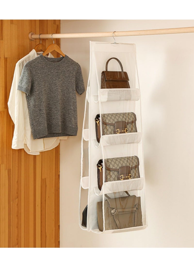 Hoasis Handbag Hanging Organizer with 8 Pockets, Foldable Oxford Cloth Hanging Purse Organizer, Handbag Storage Hanger Closet Organizer for Family Closet Bedroom (White)  - Image 2