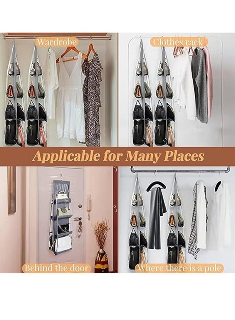 Hoasis Handbag Hanging Organizer with 8 Pockets, Foldable Oxford Cloth Hanging Purse Organizer, Handbag Storage Hanger Closet Organizer for Family Closet Bedroom (White)  - Image 3