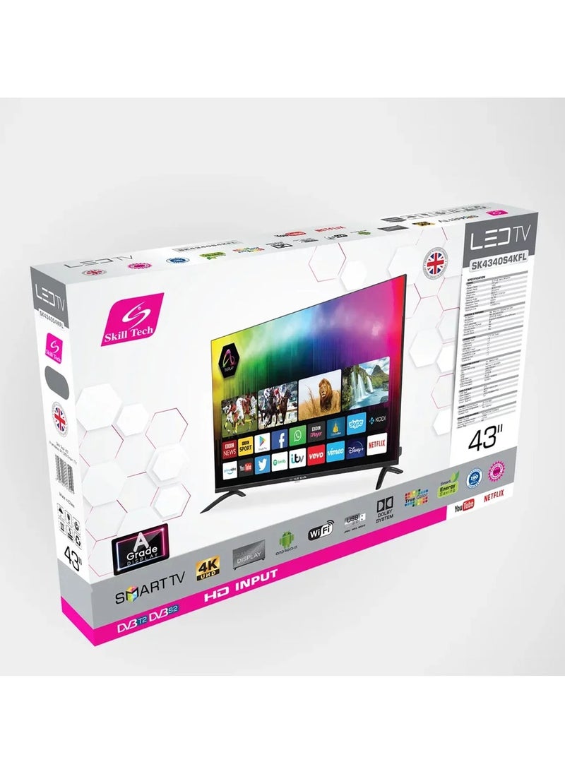 Skill Tech - SK4340S4KFL 43 Inch 4K UHD Smart LED TV, Frameless Design, A Grade Panel, 60Hz, HDR, Wide Viewing Angle - Image 1