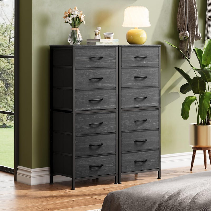 WLIVE Tall Dresser for Bedroom, 6 Drawer Dressers & Chests of Drawers, Fabric Dresser for Closet, Night Stand with Metal Frame, Storage Tower with Fabric Bins, Woodtop, Charcoal Black Wood Grain Print - Image 3