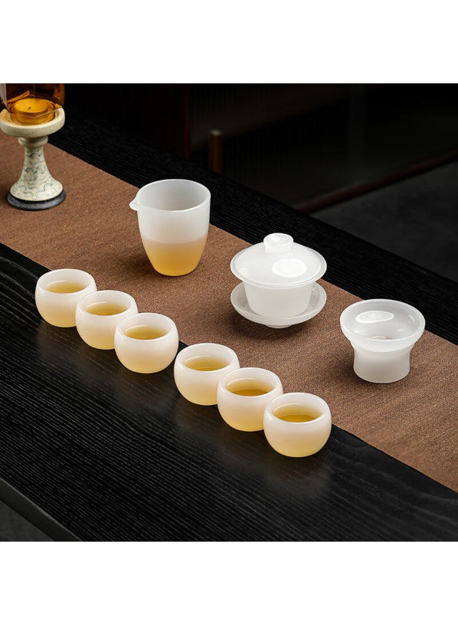 Wangyi High-end Jade Porcelain Glass Tea Set Kung Fu Tea Set Holiday Gift Commemorative White Jade 9-piece Gift Box Set - Image 5