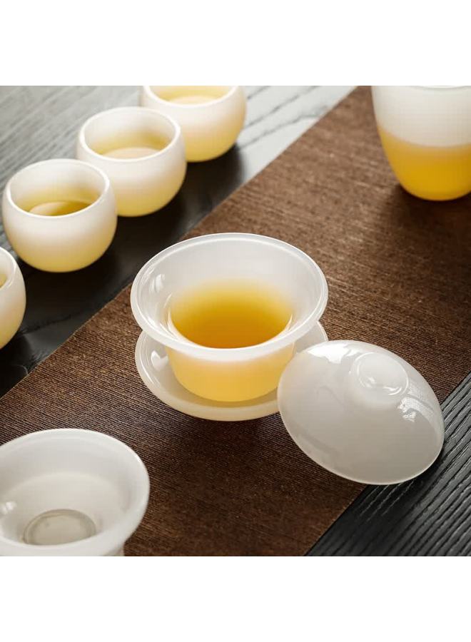 Wangyi High-end Jade Porcelain Glass Tea Set Kung Fu Tea Set Holiday Gift Commemorative White Jade 9-piece Gift Box Set - Image 4
