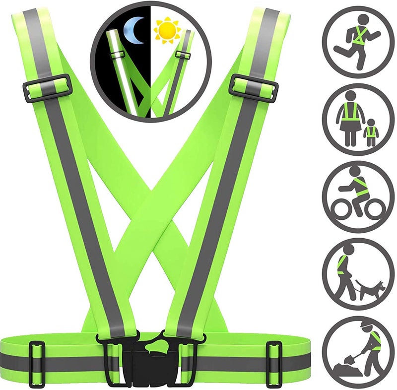 JERN سترة جيرن® العاكسة، سترة أمان خفيفة الوزن للنساء والرجال والأطفال، سترة جري عاكسة قابلة للتعديل مع رؤية عالية 360° للجري وركوب الدراجات والدراجات النارية (أخضر) - Image 4