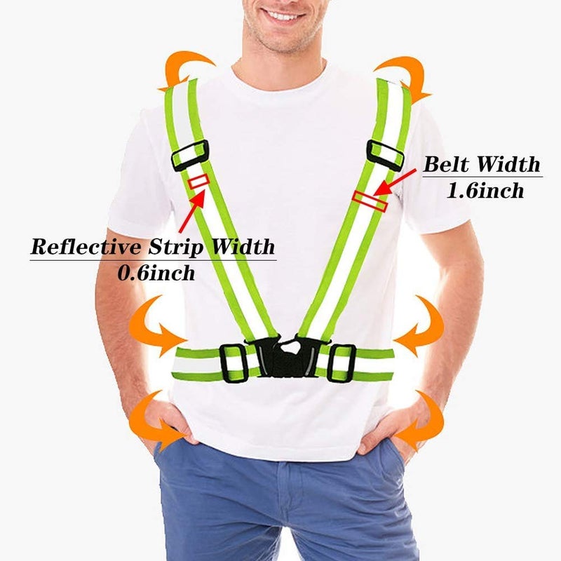JERN سترة جيرن® العاكسة، سترة أمان خفيفة الوزن للنساء والرجال والأطفال، سترة جري عاكسة قابلة للتعديل مع رؤية عالية 360° للجري وركوب الدراجات والدراجات النارية (أخضر) - Image 2