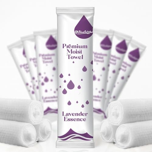 BlueWater (50-Pack) 12"x12" Individually-Wrapped Moist Scented Towels - Single-Use Premium Towelettes (12x12, Lavender) - Image 1