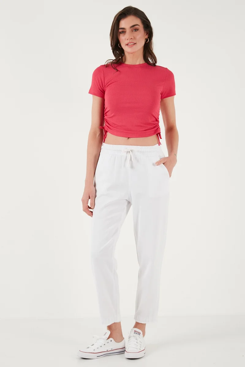 ليلا Cotton Normal Waist Regular Fit Straight Leg Trousers Women's Trousers 668YP42282S4