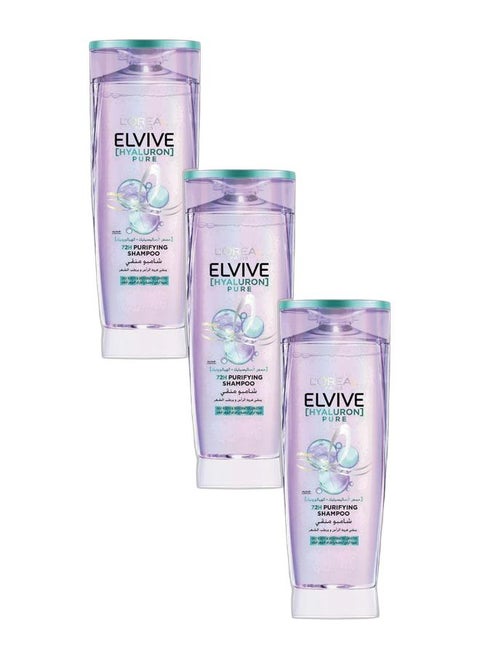 Elvive Hyaluron Pure 72H Purifying Shampoo, 600 ml Pack of 3