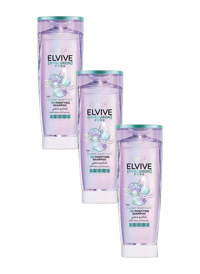 Elvive Hyaluron Pure 72H Purifying Shampoo, 600 ml Pack of 3