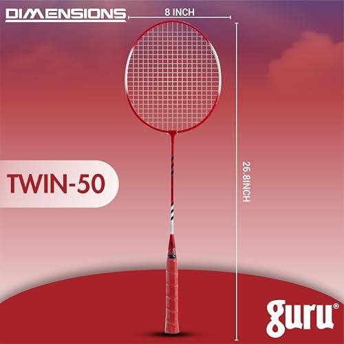 GURU Twin-50 Red Heavy Duty Steel Badminton Rackets Set of 2 with Cover - Image 3
