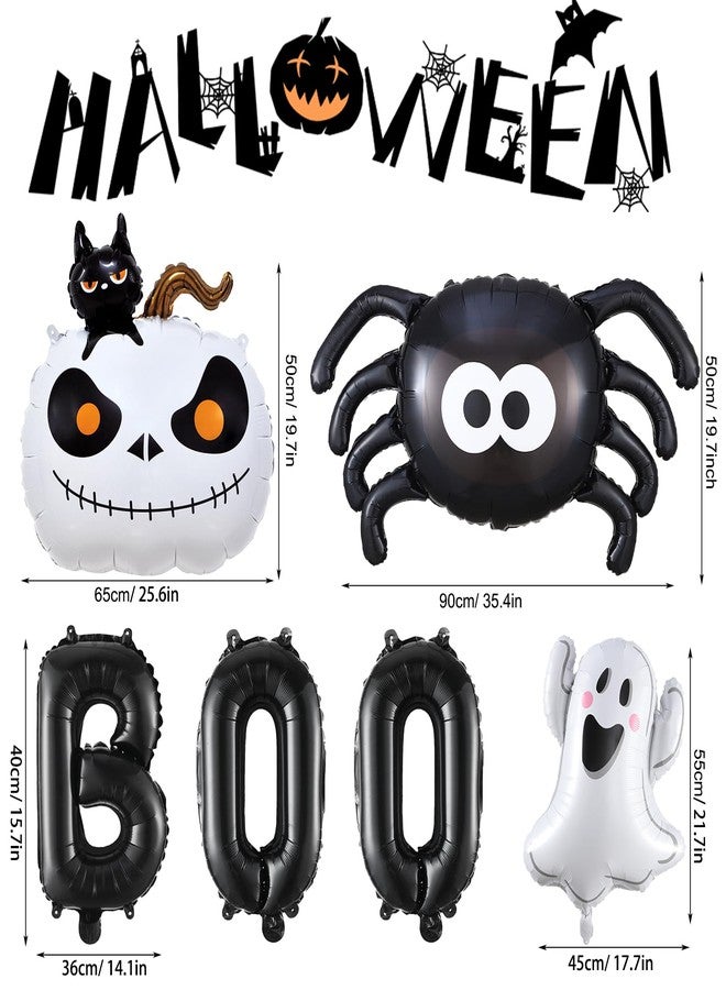 EASUTE 7PCS Halloween Balloons Decorations Black Boo Balloons, White Ghost Black Spider White Cat Pumpkin Foil Balloons for Halloween Birthday Baby Shower Party Supplies - Image 2