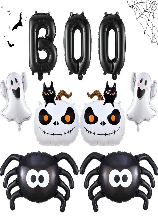 EASUTE 7PCS Halloween Balloons Decorations Black Boo Balloons, White Ghost Black Spider White Cat Pumpkin Foil Balloons for Halloween Birthday Baby Shower Party Supplies - Image 1