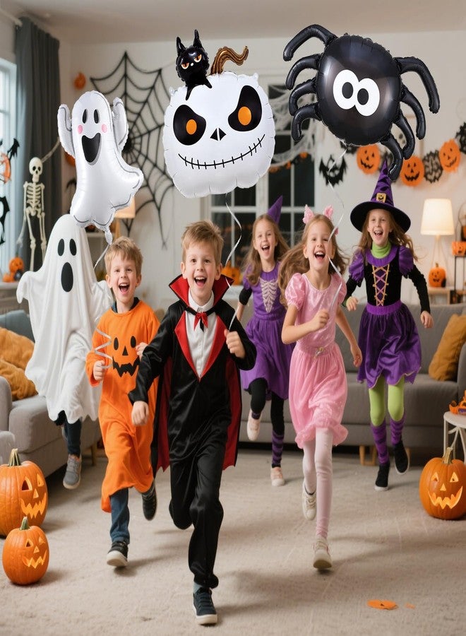 EASUTE 7PCS Halloween Balloons Decorations Black Boo Balloons, White Ghost Black Spider White Cat Pumpkin Foil Balloons for Halloween Birthday Baby Shower Party Supplies - Image 3