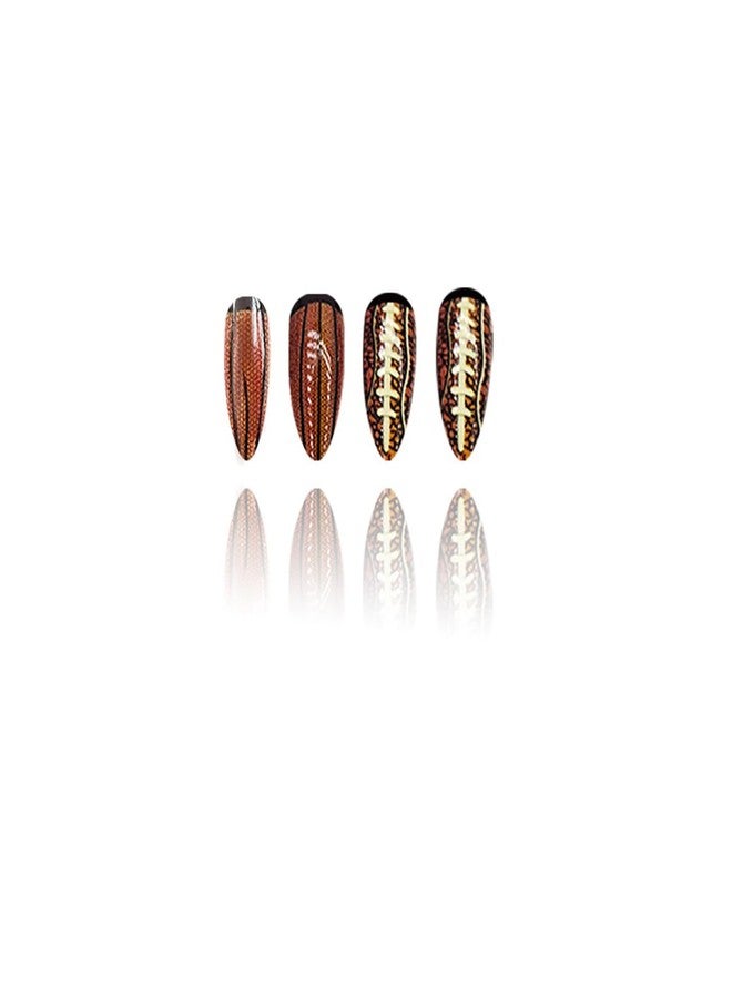 OFDNE Rugby Press on Nails Medium Almond OFDNE Brown Fake Nails False Nails with Designs Rugby Football Full Cover Glossy Glue on Nails Stick on Nails Acrylic Nails for Women Girls 24 Pcs - Image 5