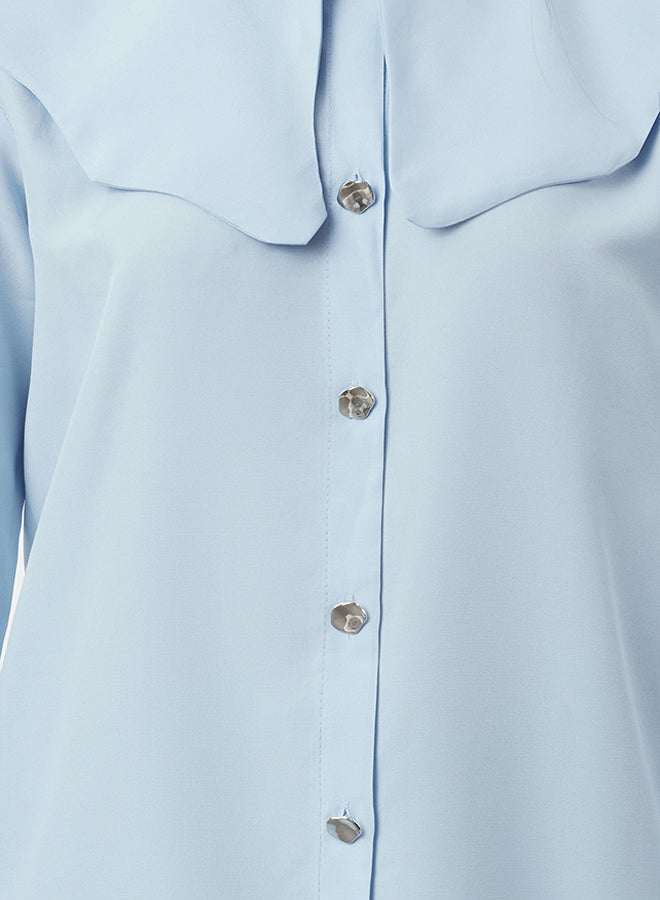 trendyol Light Blue Silver Button Detailed Baby Collar Cotton Shirt TCTAW24TG00009 - Image 3