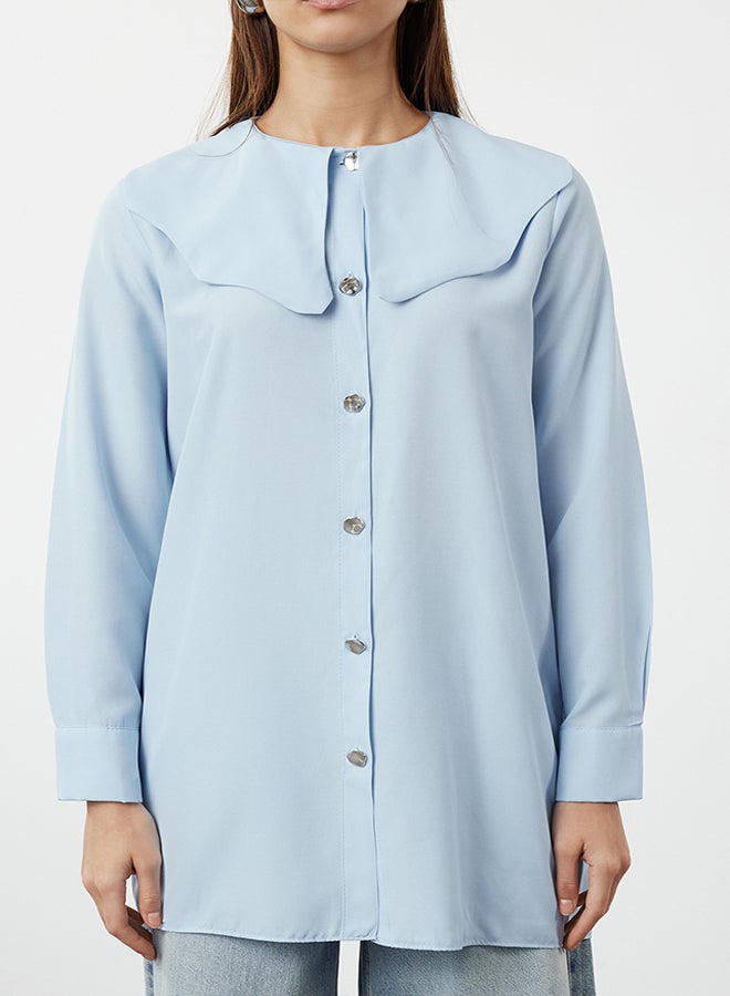 trendyol Light Blue Silver Button Detailed Baby Collar Cotton Shirt TCTAW24TG00009 - Image 4