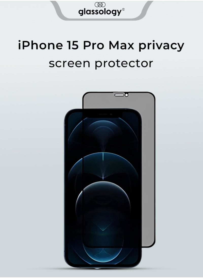 glassology iPhone 15 Pro Max Privacy Screen Protector with Easy Installation Frame, Anti-Drop & Anti-Scratch, Case Friendly 28° Anti-Spy, and Anti-Fingerprint Protection.-Fingerprint Protection.  - Image 1