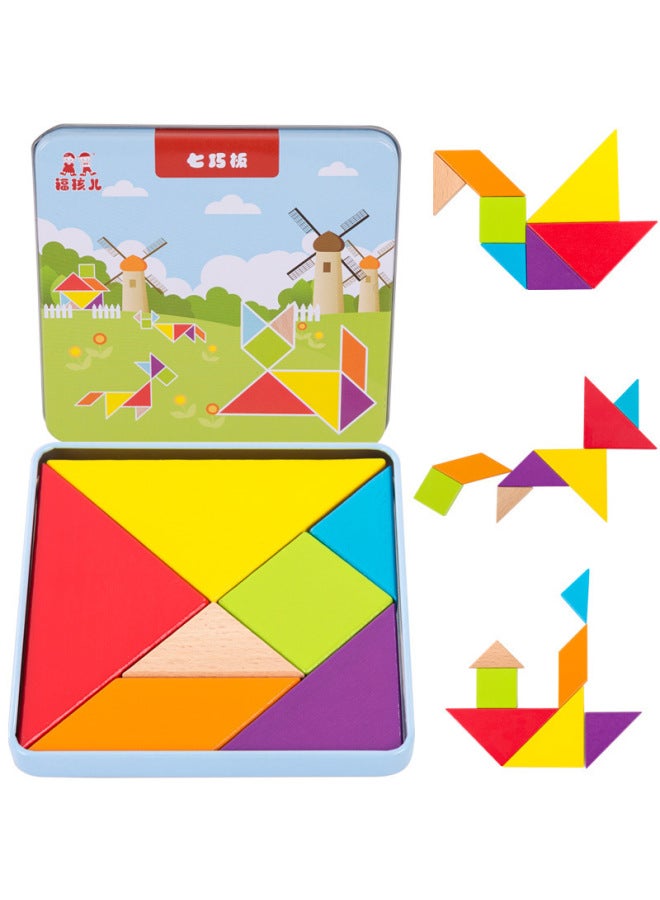 Loquat # Tangram First Grade Second Book Second Grade Kindergarten Pupils Intelligence Puzzle Math Teaching Aaids-Color:Beech Tangram—in Iron Box 【same Style As Textbook】 - Image 5