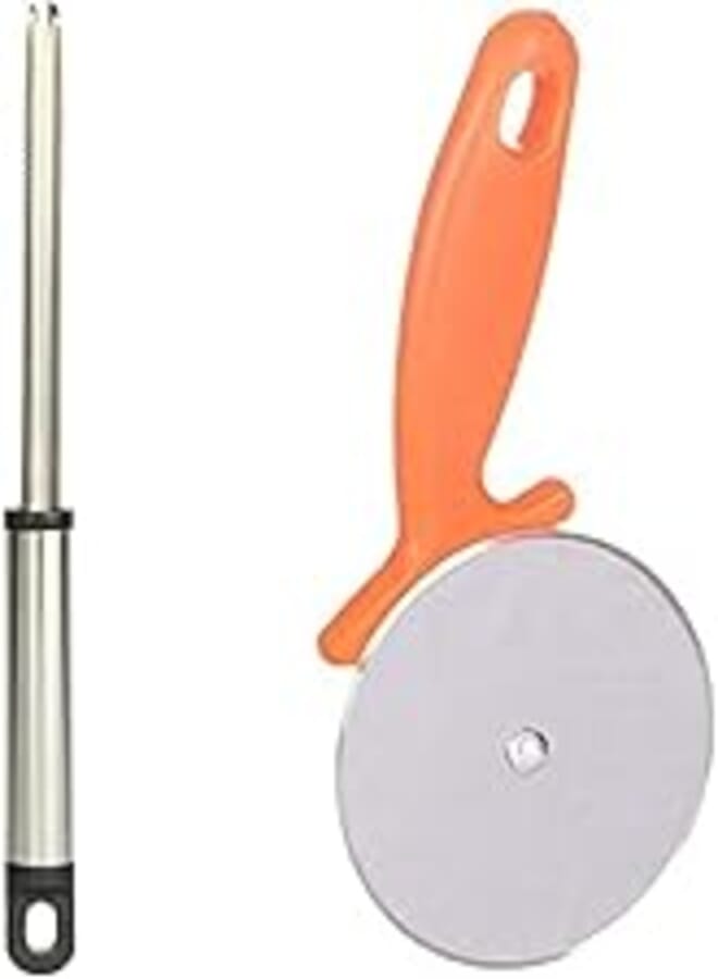 OR Stainless Steel Compartment - Colors Vary + Stainless Steel Pizza Cutter with Plastic Handle - Colors Vary 