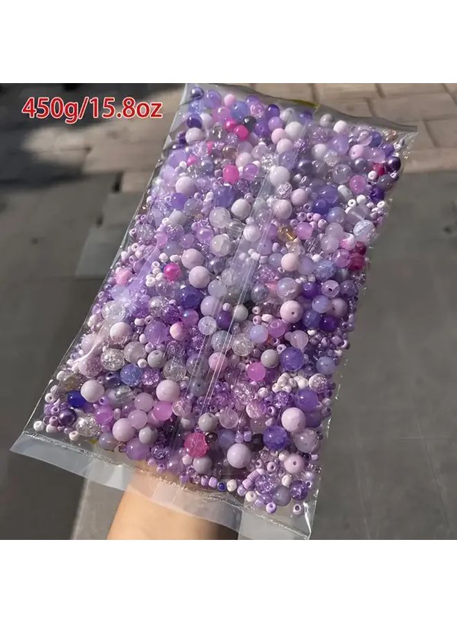 A Pack Of 450g Mixed Purple Glass Beads 3 To 13mm In Various Shades For Jewelry Making Christmas Decorations And Crafts Compatible With Cord Wire - Image 1