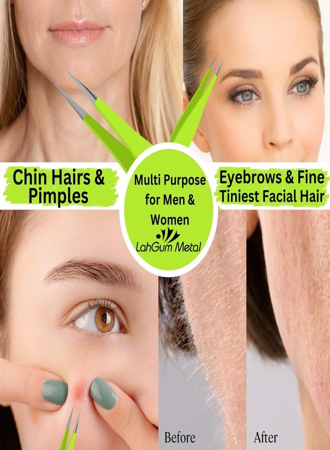 LahGum Metal Super Sharp Pointed Tweezers Precision Fine Point Tip Ingrown Hair Tweezers Kit Pointed Tweezers For Women Chin Hair Removal, Extra Thin Tweezers Precision Stainless Facial Hair Remover For Face - Image 3