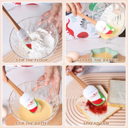 Caliamary Silicone Spatula, Caliamary 3 Pieces Kitchen Silicone Spatula Set, Christmas Cake Decorating Spatula with Wooden Handle, Snowman Gingerbread Man and Santa Claus Pattern (Snowman) - Image 4