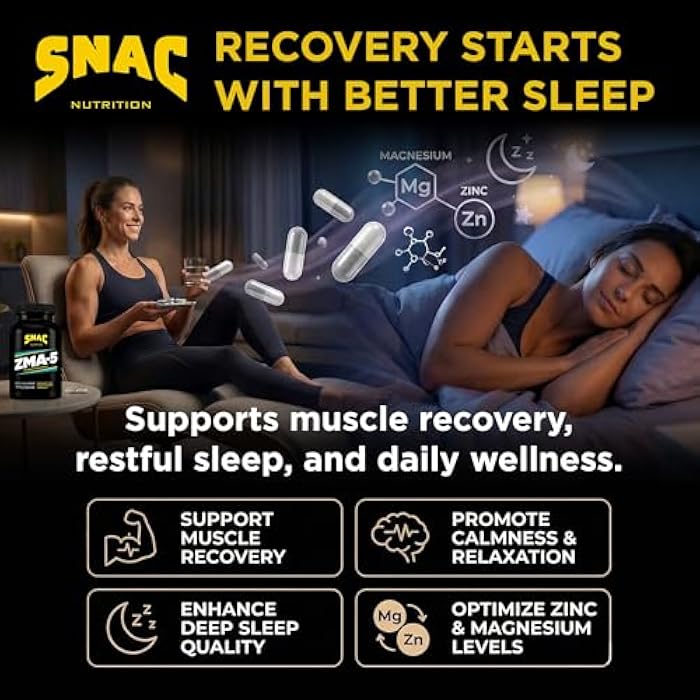 SNAC ZMA-5 Mineral Supplement - Supports Muscle Function, Restful Sleep, Immune Health & Relaxation with Zinc, Vitamin B6, Magnesium & 5-HTP for Sleep, Anxiety, Calmness - 180 Veggie Capsules (2 Pack) - Image 3