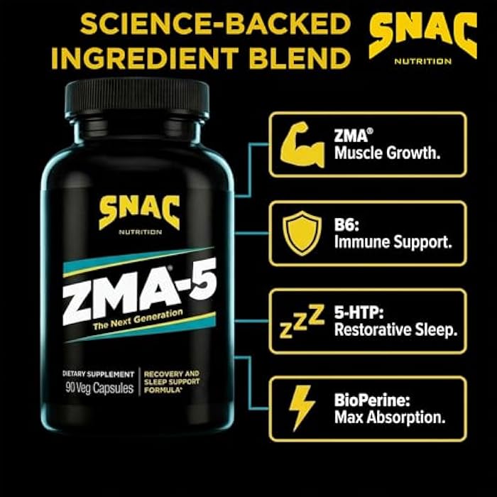 SNAC ZMA-5 Mineral Supplement - Supports Muscle Function, Restful Sleep, Immune Health & Relaxation with Zinc, Vitamin B6, Magnesium & 5-HTP for Sleep, Anxiety, Calmness - 180 Veggie Capsules (2 Pack) - Image 4