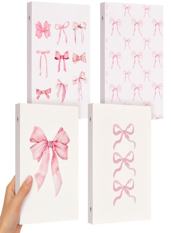 ReliThick 4 Pcs Mini Size Cute Bow 6 Ring Binder, 1 Inch Round Ring with Interior Pockets, Decorative Cute Binders, Clipboard Binder, Coquette School Supplies for School Office(Pink) - Image 1