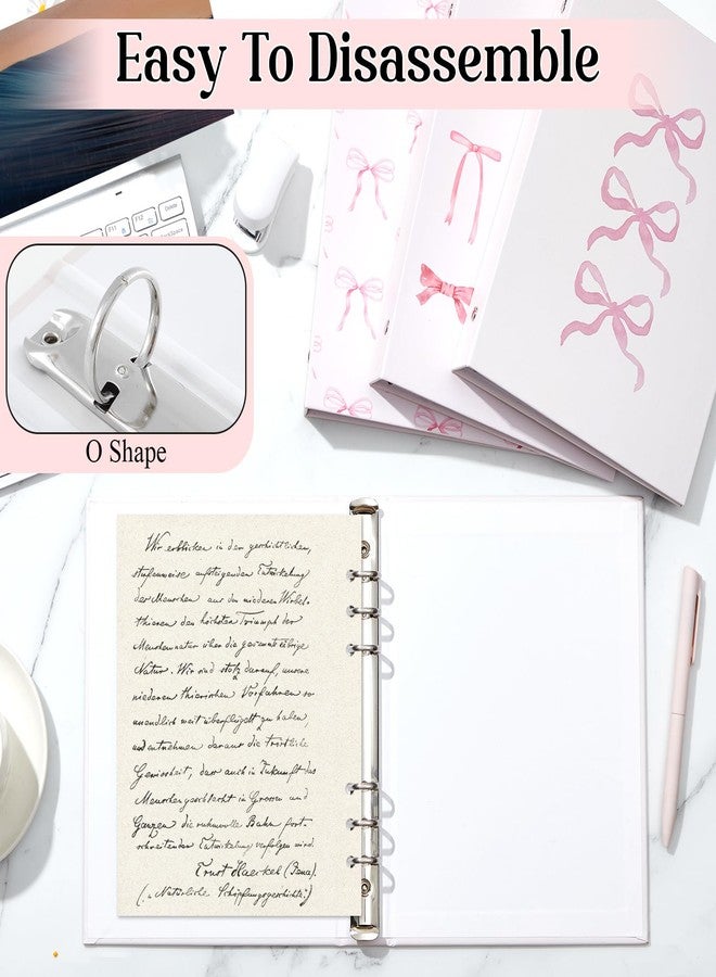 ReliThick 4 Pcs Mini Size Cute Bow 6 Ring Binder, 1 Inch Round Ring with Interior Pockets, Decorative Cute Binders, Clipboard Binder, Coquette School Supplies for School Office(Pink) - Image 3