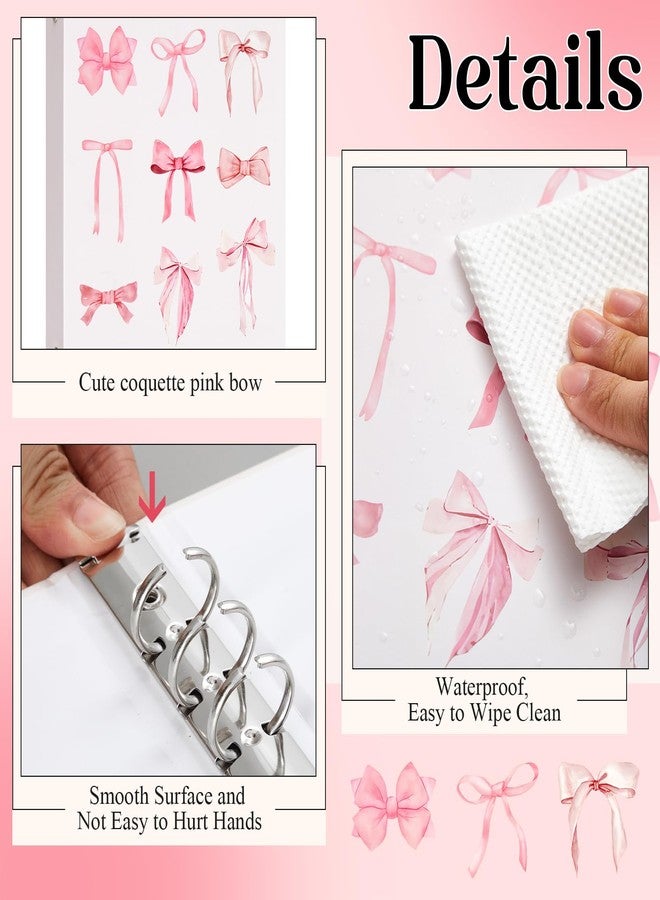 ReliThick 4 Pcs Mini Size Cute Bow 6 Ring Binder, 1 Inch Round Ring with Interior Pockets, Decorative Cute Binders, Clipboard Binder, Coquette School Supplies for School Office(Pink) - Image 4