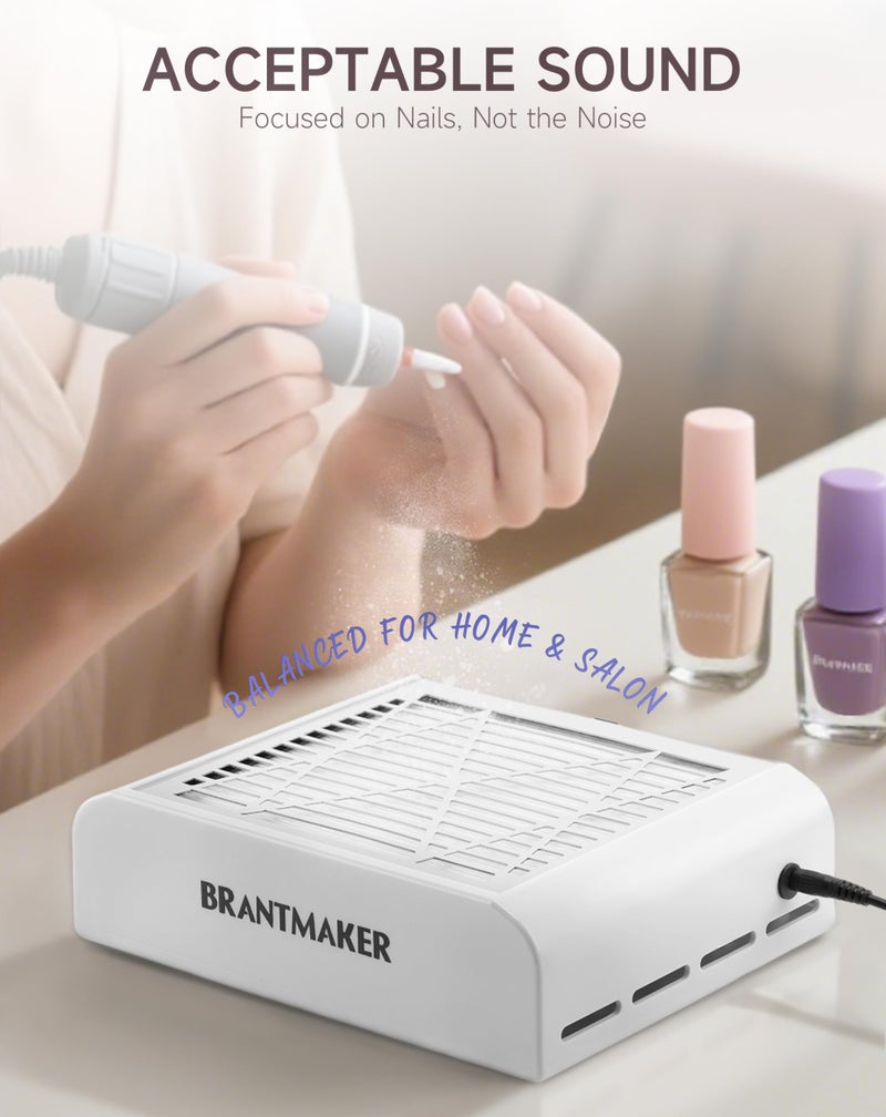 BRANTMAKER Nail Dust collector with Brush and 2 Reusable Filters, 60W Vacuum Dust Fan for Acrylic Nails (White) - Image 3