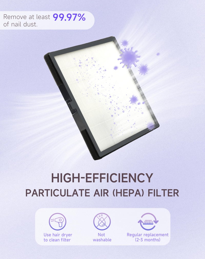 BRANTMAKER Nail Dust collector with Brush and 2 Reusable Filters, 60W Vacuum Dust Fan for Acrylic Nails (White) - Image 5