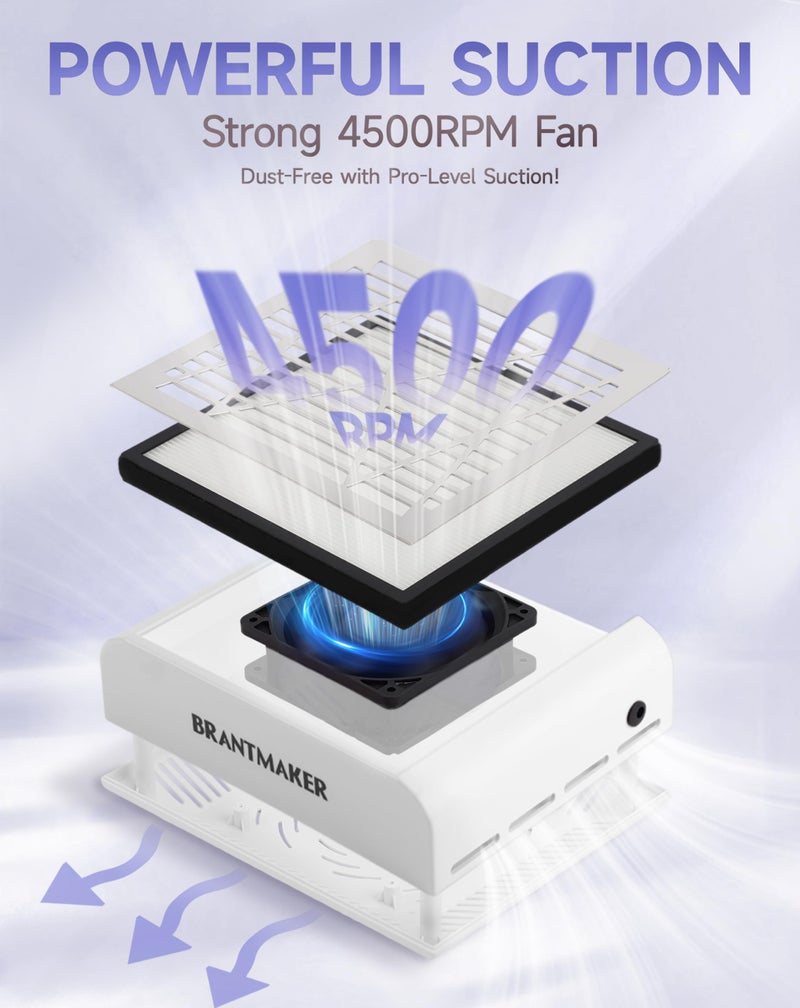 BRANTMAKER Nail Dust collector with Brush and 2 Reusable Filters, 60W Vacuum Dust Fan for Acrylic Nails (White) - Image 2