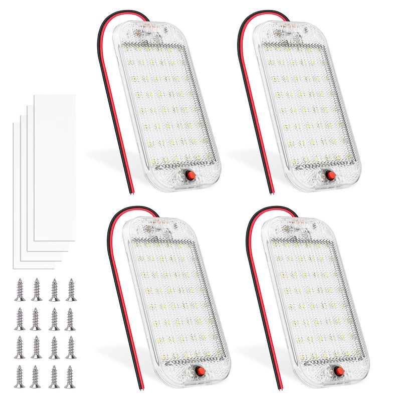 MERTTURM Dome Light for RV Interior, 48LED 800LM Ultra Bright 12 Volt LED White Lights, RV Ceiling Light with Switch Control, Ideal for Car Van Truck Camper Lorry Motorhome Boat(4 Pack) - Image 1