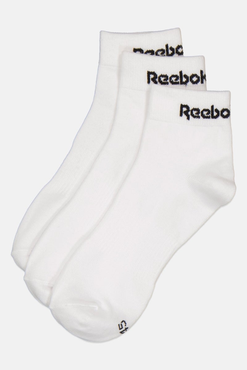 Reebok Men 3 Pairs Brand Logo Ankle Socks, White - Image 1