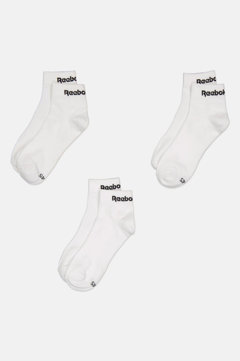 Reebok Men 3 Pairs Brand Logo Ankle Socks, White - Image 3
