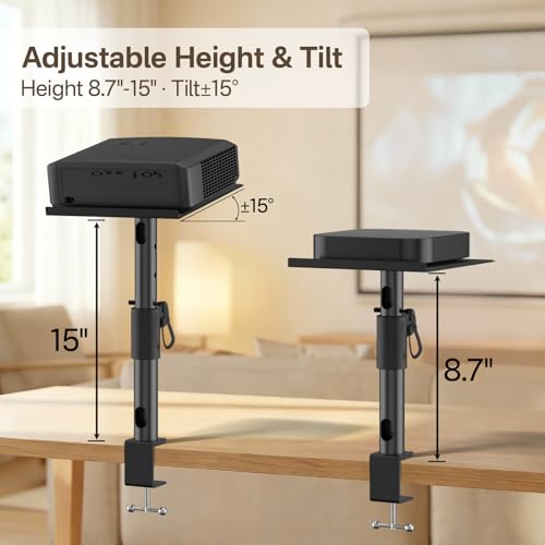 Yibracki 2-Pack Adjustable Clamp On Projector Stand Table, Heavy Duty 40 lbs Each, Dual Utility Tabletop Stands for Projector & Streaming Device, Gaming Console, Laptop – Home Theater & Office Setup - Image 4