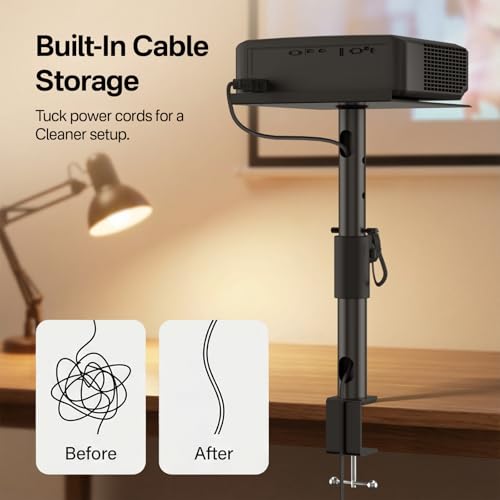 Yibracki 2-Pack Adjustable Clamp On Projector Stand Table, Heavy Duty 40 lbs Each, Dual Utility Tabletop Stands for Projector & Streaming Device, Gaming Console, Laptop – Home Theater & Office Setup - Image 3