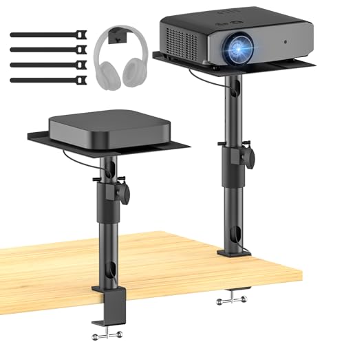 Yibracki 2-Pack Adjustable Clamp On Projector Stand Table, Heavy Duty 40 lbs Each, Dual Utility Tabletop Stands for Projector & Streaming Device, Gaming Console, Laptop – Home Theater & Office Setup - Image 1