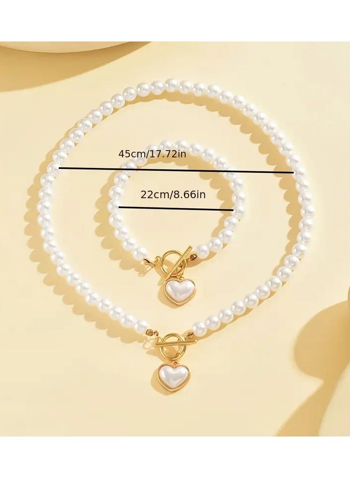 جلوسكي مجموعة مجوهرات اللؤلؤ الأنيقة على الطراز الفرنسي-قطعتين من الاكريليك قلادة وأسوار مجموعة للمناسبات اليومية والحفلات ، بدون فسيفساء ، متوافقة في جميع المواسم - Image 4