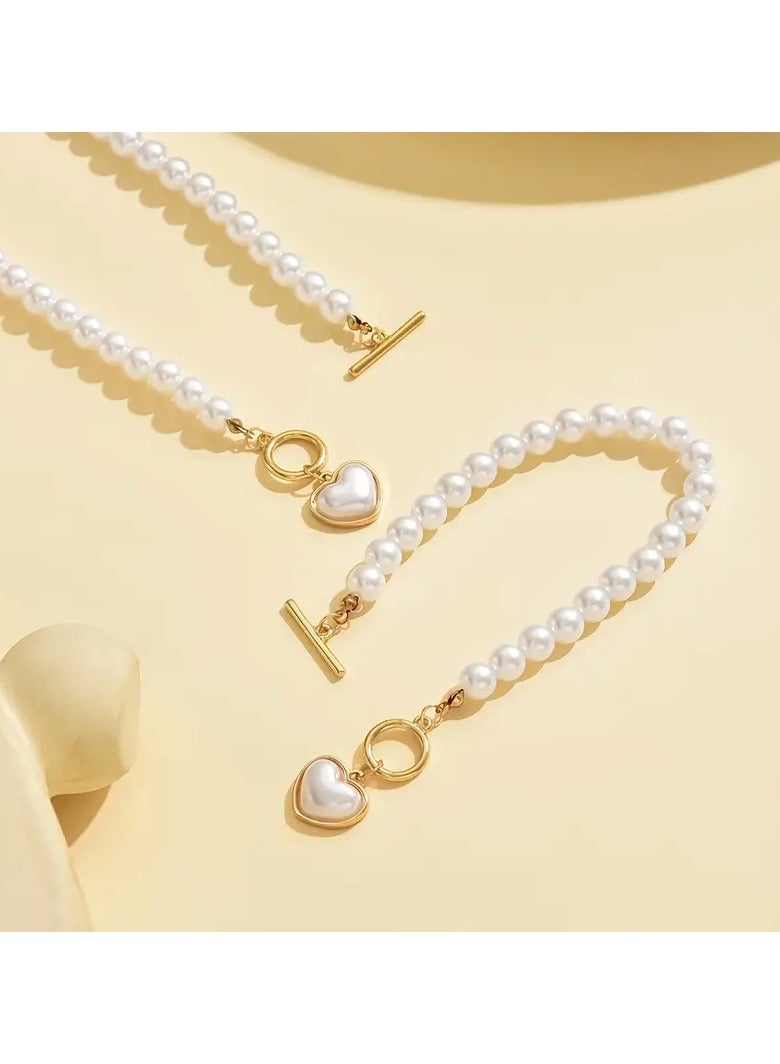 جلوسكي مجموعة مجوهرات اللؤلؤ الأنيقة على الطراز الفرنسي-قطعتين من الاكريليك قلادة وأسوار مجموعة للمناسبات اليومية والحفلات ، بدون فسيفساء ، متوافقة في جميع المواسم - Image 5