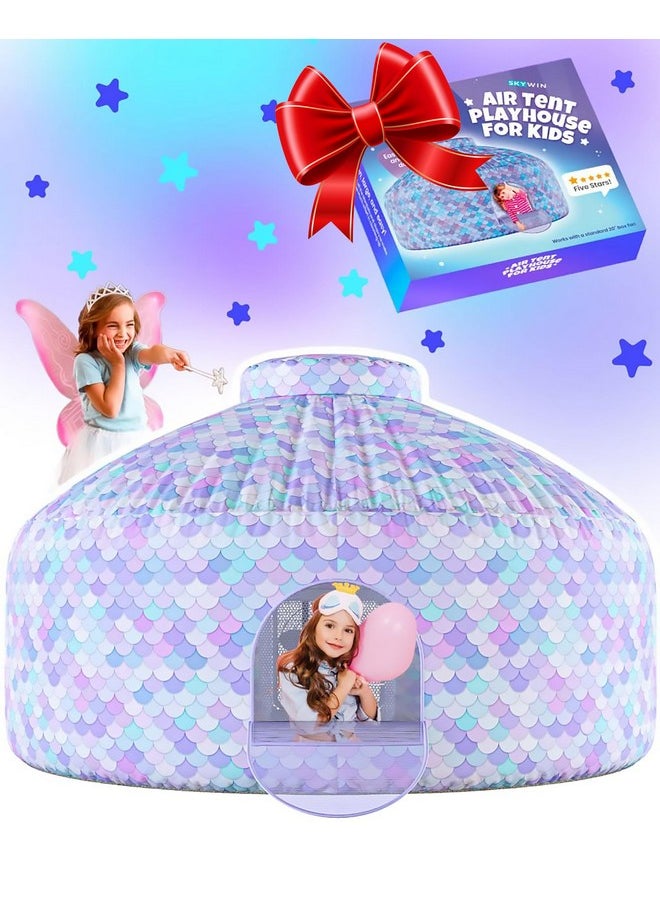Skywin - - Inflatable Tent For Kids (Mermaid) - Inflatable Air Tent Fort For Kids, Inflatable Fort Sets Up And Stores Away In Seconds, (Fan Not Included) (With Door) - Image 1