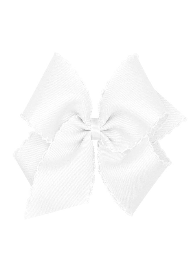 Wee Ones Girls' Classic Grosgrain Moonstitch Edge Hair Bow, No-Slip Hair Clip, Handmade, White, King - Image 1