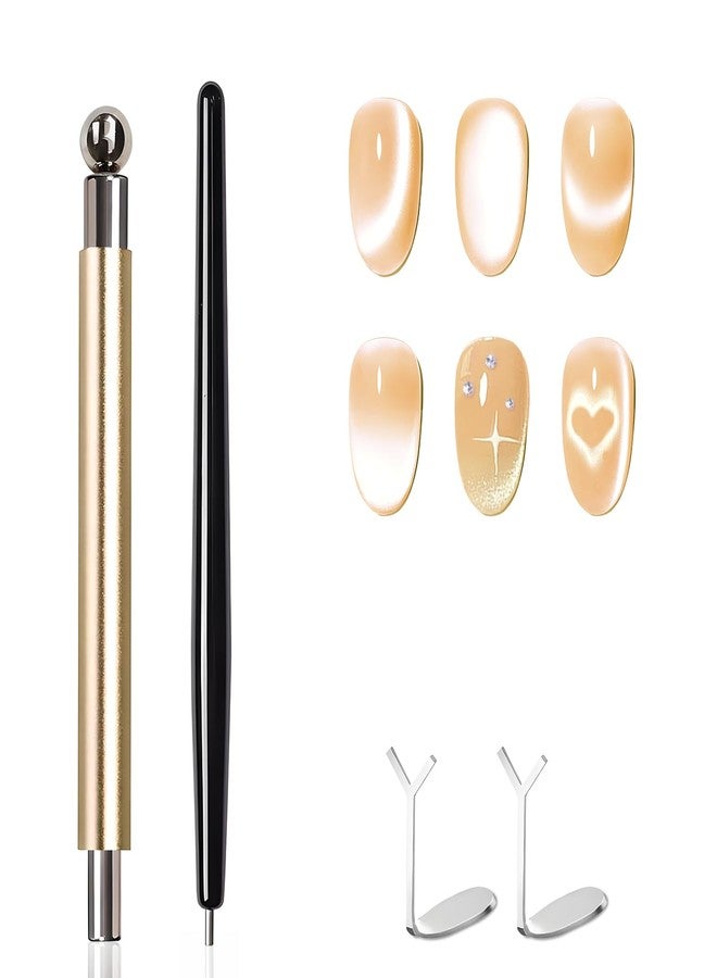 uadbau 4-Piece Cat Eye Magnet Set - Gold Nail Magnet, Heart-Shaped Nail Art Magnet, Black Bead-Attracting Cat Eye Magnet for Nails Pen Accents, Works with Cat Eye Gel Polish for DIY Nail Designs - Image 1