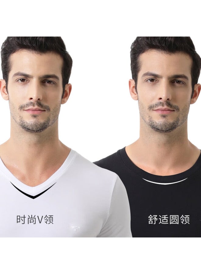 Septwolves تي شيرت قطن خالص بأكمام قصيرة للرجال بتصميم كلاسيكي على شكل حرف V - Image 3